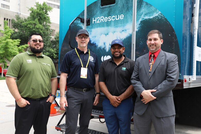 (Left to right)  Nestor Medina (Accelera by Cummins), Ronald Langhelm (DHS S&T), Gerardo Zarate (Accelera by Cummins) and Nick Josefik(ERDC-CERL)