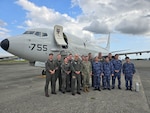 240417-N-NU510-1001 ATSUGI, Japan (April 17, 2024) Capt. Zachary “Stanger” Stang, commander, Task Force 72 (front row, left to right), Rear Adm. Chris Cavanaugh, commander, Submarine Group 7, and Japanese Maritime Self Defense Forces Vice Adm. Goka Yoshihiro, commander, Fleet Submarine Forces, stand with their staffs and crew from Patrol Squadron (VP) 4 in front of a P-8A Poseidon, April 17. VP-4 is based in Whidbey Island, Washington, and currently on a rotational deployment operating from multiple locations in Japan. The squadron conducts maritime patrol and reconnaissance as well as theater outreach operations, supporting Commander, Task Force 72, U.S. Seventh Fleet, and U.S. Indo-Pacific Command objectives throughout the Indo-Pacific region.(U.S. Navy photo Courtesy Asset)