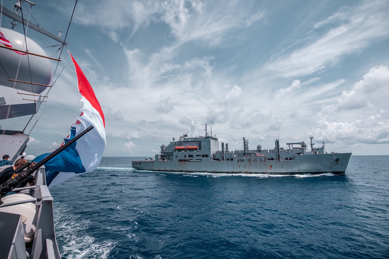 The right of free oceans and free passage for shipping is crucial to the global economy. With its presence in the Info-Pacific, HNLMS Tromp underlines the importance of free passage. In the region she works with partners who have common interests. Following the visit to Indonesia, HNLMS Tromp conducts a Replenishment At Sea with USNS Wally Schirra.