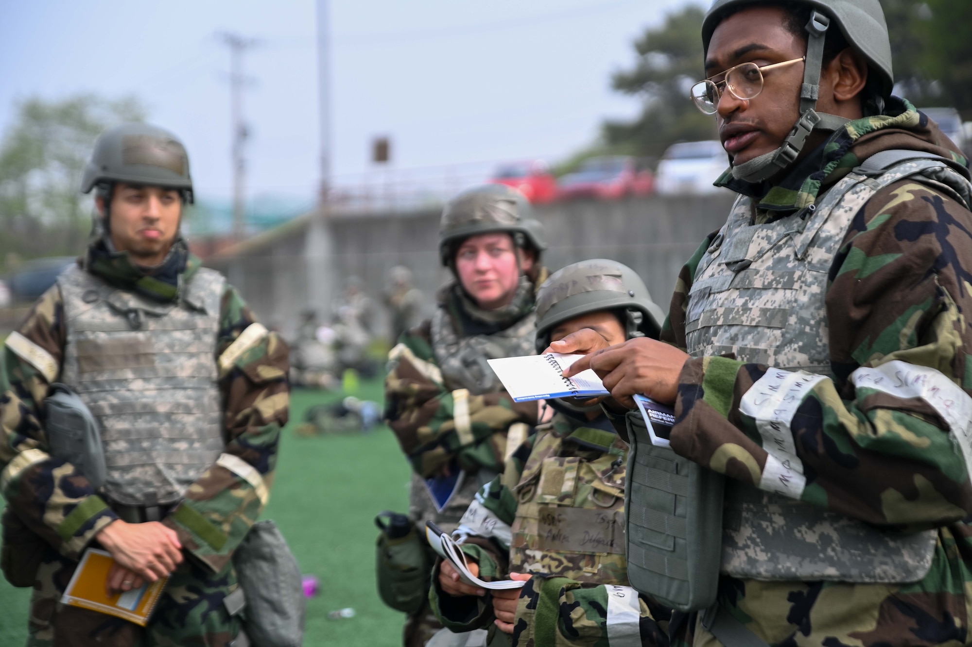 694th Intelligence, Surveillance and Reconnaissance Group Airmen answer quiz questions during an Ability to Survive and Operate rodeo at Osan Air Base, Republic of Korea, April 26, 2024.