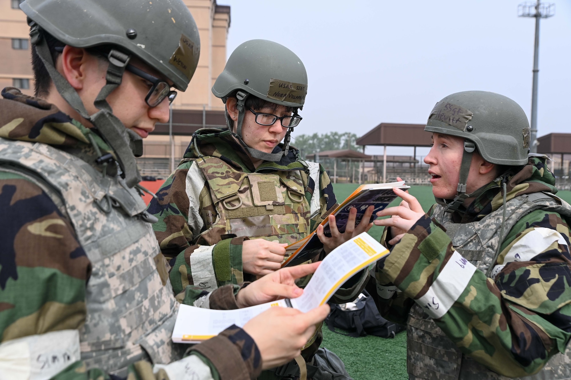 694th Intelligence, Surveillance and Reconnaissance Group Airmen answer quiz questions during an Ability to Survive and Operate rodeo at Osan Air Base, Republic of Korea, April 26, 2024.