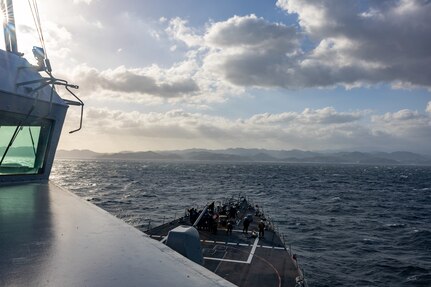 SHIMODA, Japan (May 16, 2024) The Arleigh Burke-class guided-missile destroyer USS Higgins (DDG 76) arrives in Shimoda, Japan, for the 85th Black Ship Festival, May 16. The Black Ship Festival commemorates the 171st anniversary of the arrival of Commodore Matthew Perry in Japan in 1853, a historical event that marked the beginning of diplomacy and trade agreements between the U.S. and Japan. Higgins is forward-deployed and assigned to Destroyer Squadron (DESRON) 15, the Navy’s largest DESRON and the U.S. 7th Fleet’s principal surface force.  (U.S. Navy photo by Mass Communication Specialist 1st Class Hannah Fry)