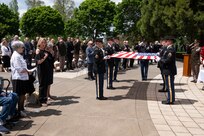 Oregon Army National Guard Funeral Honor Guard members perform the presentation of the American flag during a memorial service for retired Maj. Charles L. Deibert at Willamette National Cemetery, Clackamas, Oregon, May 17, 2024. Deibert was awarded The Distinguished Service Cross for his service in combat operations in Vietnam.