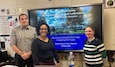 USACIL lead scientist Henry Maynard, Atlanta-area science teacher Yvette Brown, and USACIL latent print examiner Monica Kupsco, during a series of classroom visits March 7, 2024, by scientists from the U.S. Army Criminal Investigation Laboratory. (U.S. Army photo)