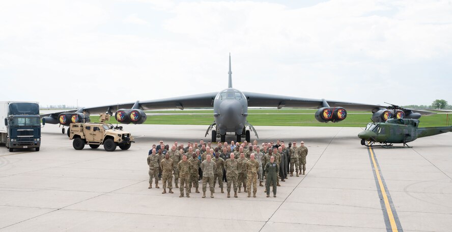 U.S. Air Force Global Strike Command (AFGSC) leaders pose for a photo following the 2024 AFGSC Senior Leader Conference at Minot Air Force Base, North Dakota, May 21, 2024. The Senior Leader Conference allows senior leaders to come together and share best practices, discuss unique challenges and collaborate on solutions for issues that affect the AFGSC mission and its people. (U.S. Air Force photo by Airman 1st Class Luis Gomez)