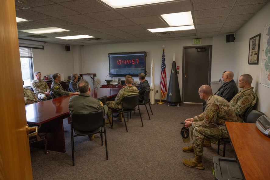 Leaders from across Air Force Global Strike Command receive a brief on the Minuteman III intercontinental ballistic missile during the 2024 AFGSC Senior Leader Conference at Minot Air Force Base, North Dakota, May 21, 2024. The conference unites AFGSC’s top leaders for discussions on matters that affect the Global Strike mission and its people.