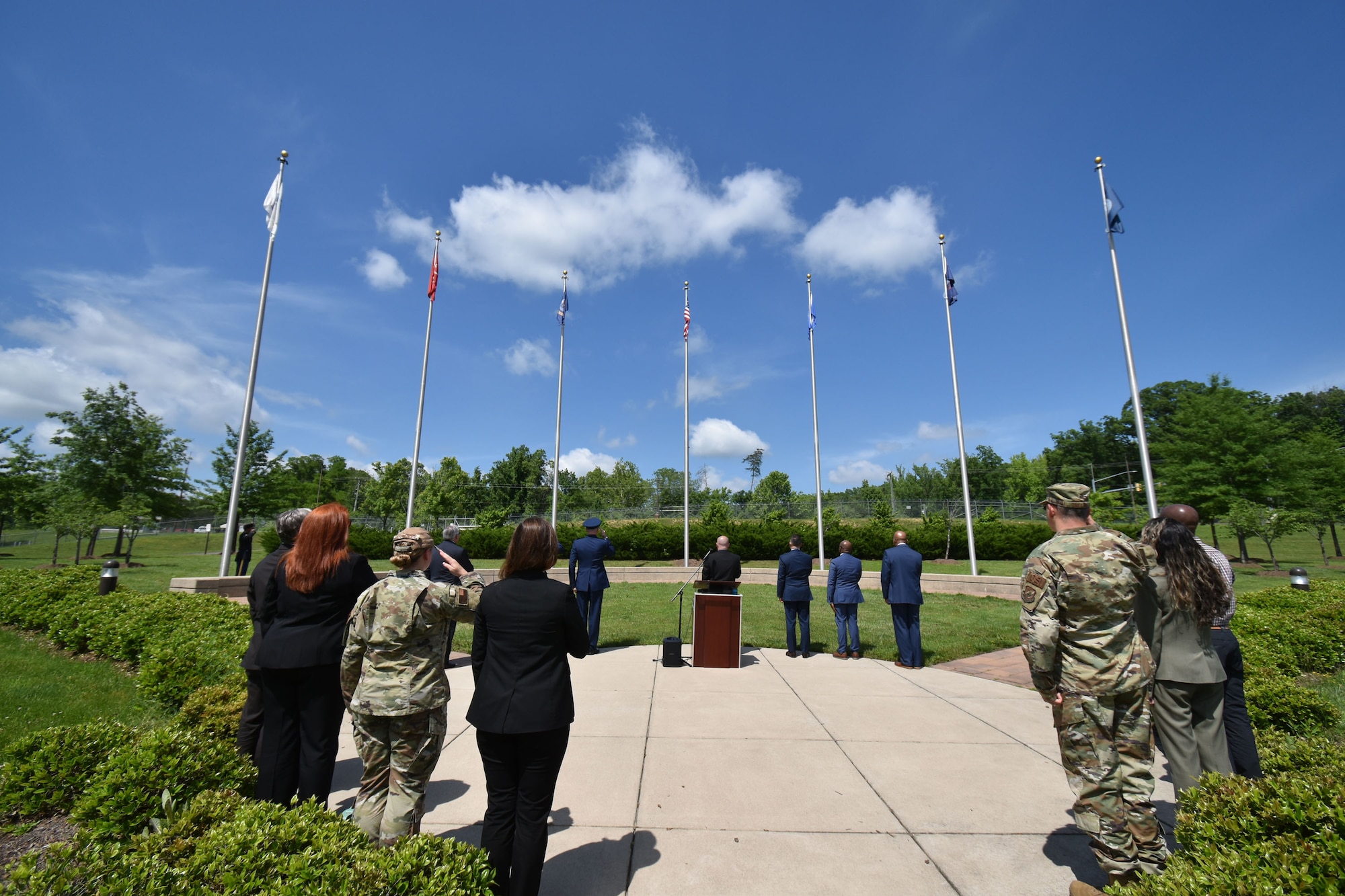 Members of the Office of Special Investigations came together for a flagpole remembrance ceremony at the Russell-Knox Building in Quantico, Virginia, May 20 to honor those who made the ultimate sacrifice while serving. OSI representatives attended the event alongside individuals from the Army Criminal Investigation Division, Naval Criminal Investigative Service and Defense Counterintelligence and Security Agency.