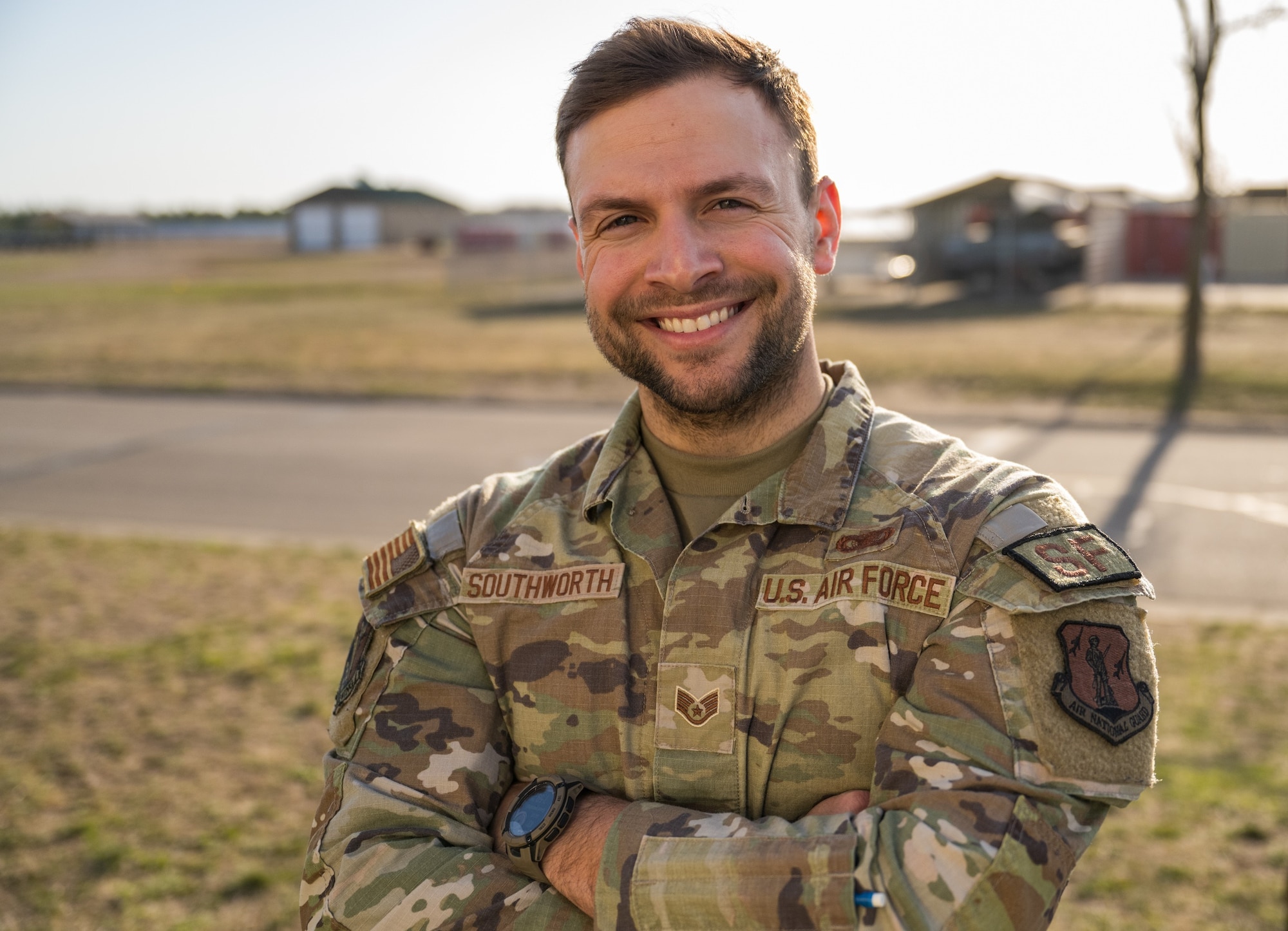148th Fighter Wing Security Forces Specialist, Staff Sgt. Duane Southworth, poses for a photo prior to the Minnesota National Guard 2024 ‘Best Warrior Competition’ held at Camp Ripley Training Center, Minn., on April 25, 2024.  The Best Warrior Competition is one of several events the Minnesota National Guard and it’s State Partnership Program partners, Norway and Croatia, accomplish together.