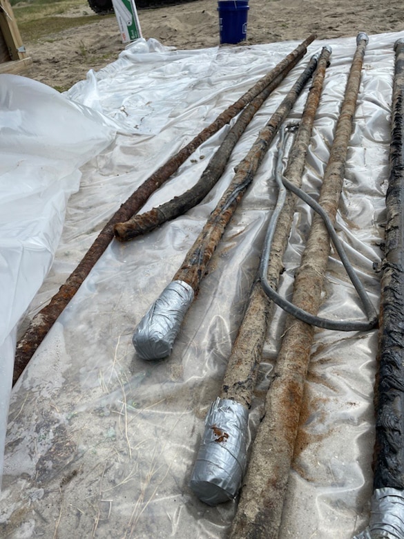The U.S. Army Corps of Engineers, Savannah District, has completed the pipe removal work at the former Buxton Naval Facility Formerly Used Defense Sites property in Dare County North Carolina, but results from soil sampling, which will identify the next steps, are still pending. Contract work at the site was completed Friday, May 17. The work included removing 70-80 feet of pipe, soil sampling and removing liquids that had been trapped within the pipe and the surrounding soil.