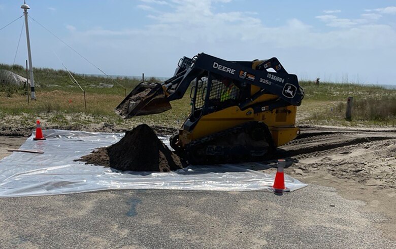 The U.S. Army Corps of Engineers, Savannah District, awarded a contract to remove a pipe thought to be the potential source that could have resulted in the odors, sheen, and contaminated organic material reported to the U.S. Army Corps of Engineers by the National Park Service. The contract included removing and sampling the soil that surrounded the pipe as well at the former Buxton Naval Facility, a Formerly Used Defense Site property located in Dare County, North Carolina. The FUDS property encompasses 3/10 of a mile of the more than 75 miles of beach along the Cape Hatteras National Seashore.