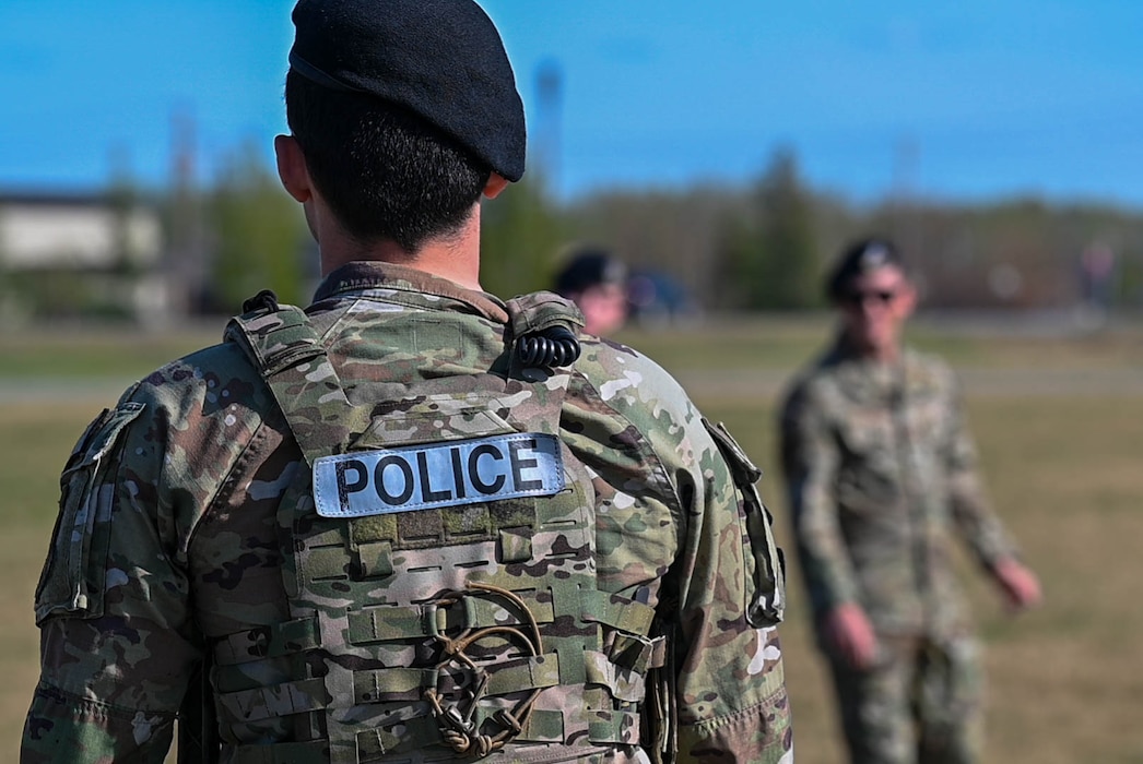 Airmen participate in a K-9 demonstration.