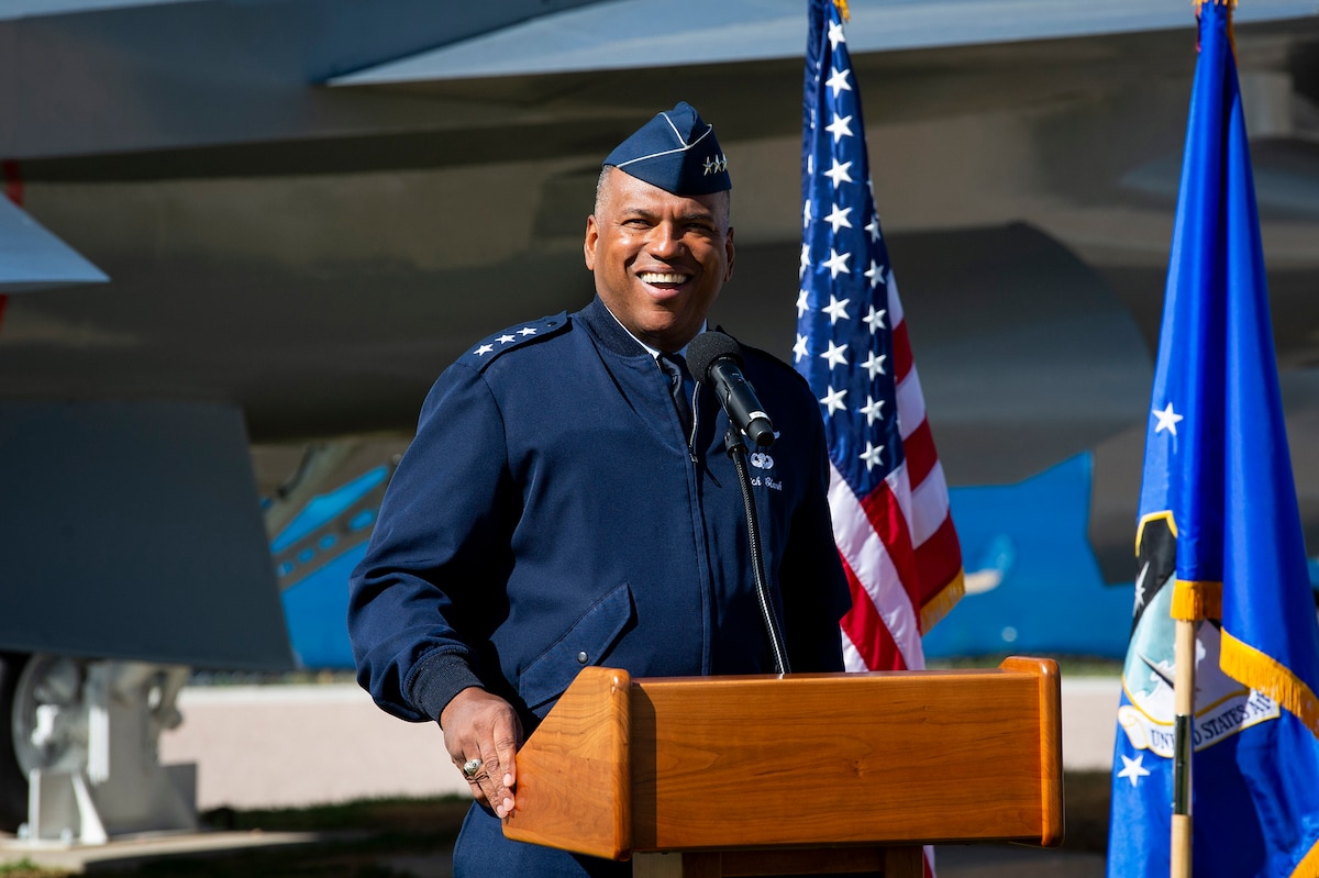 Superintendent Lt. Gen. Richard Clark smiles during his remarks at the U.S. Air Force Academy