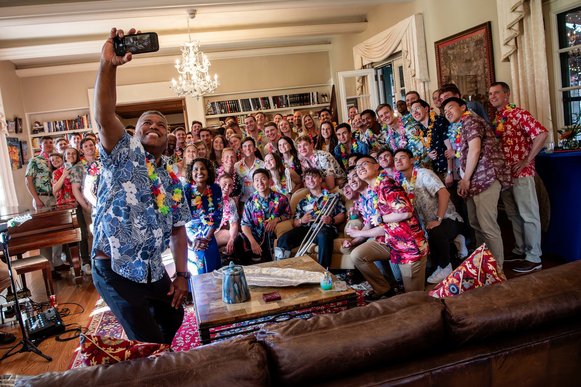 Superintendent Lt. Gen. Richard Clark takes a selfie with honor cadets during a reception at The Carlton House April 16, 2024. During Clark's four-year tenure, he was known for taking selfies with cadets at events such as Falcon athletic competitions and trainings.