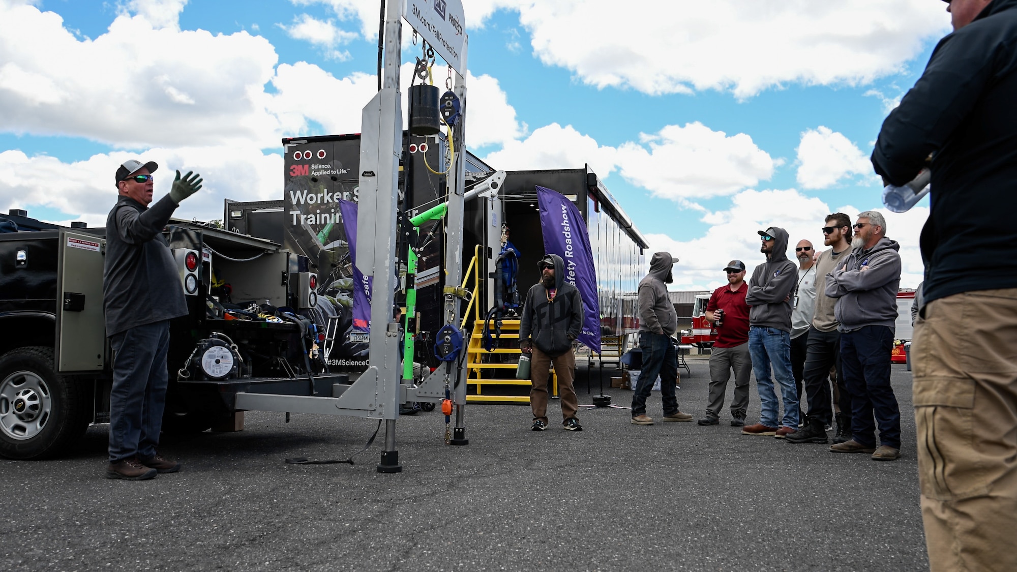 Attendees of a Safety Fest event watch a demonstration during a Safety Fest event at Hill Air Force Base, Utah, May 23, 2024. The event provided attendees an opportunity to learn about safety with live demonstrations, training and product exhibitions from more than 40 safety-related vendors. (U.S. Air Force photo by R. Nial Bradshaw)
