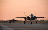 F-35A Lightning II’s assigned to the 158th Fighter Wing, Vermont Air National Guard, line up prior to takeoff during a training exercise at Tyndall Air Force Base, Florida, May 15, 2024.