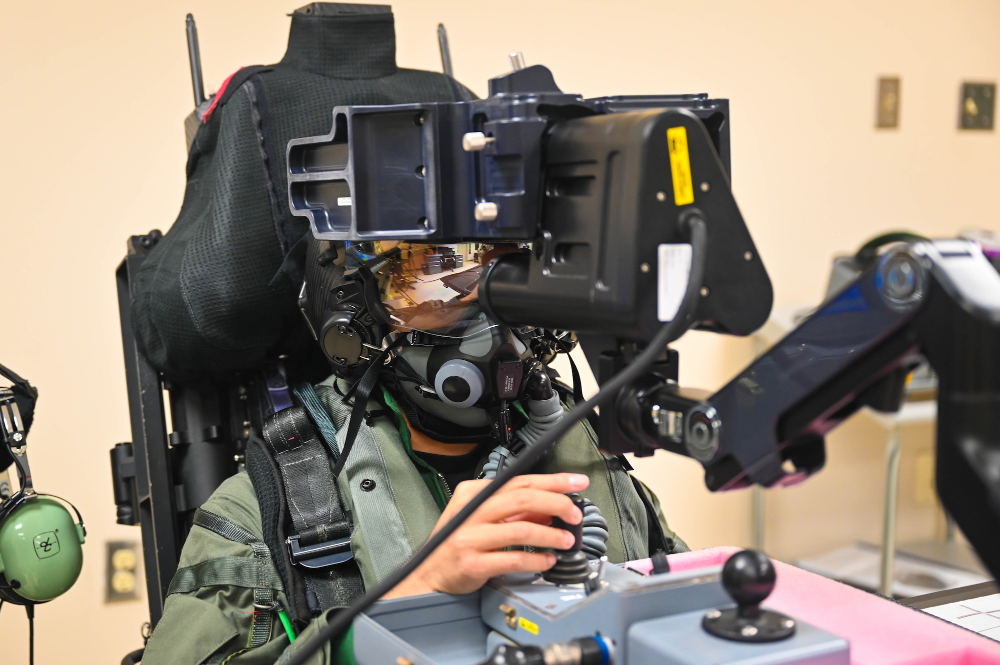 Capt. Ryosuke Sugimoto, a Japanese Air Self-Defense Force F-35 Lightning II pilot, undergoes the optical alignment process at the pilot fit facility on May 22, 2024.