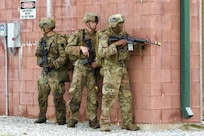 Soldiers attending the combat medic military occupational specialty transition course at the 166th Regiment - Regional Training Institute conduct a mass casualty exercise May 17, 2024, at Fort Indiantown Gap's Combined Arms Collective Training Facility. (U.S. Army National Guard photo by Capt. Angela Clemons)