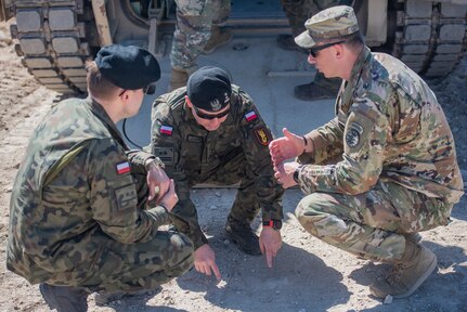 Soldiers of the 116th Calvary Brigade Combat Team conducted a command post exercise at Idaho’s Orchard Combat Training Center ranges with soldiers from the Canadian Armed Forces' 41st Canadian Brigade Group, headquartered in Calgary, while Polish Land Forces from the 1st Warsaw Armor Brigade observed and conducted a subject-matter expert exchange, May 4-18, 2024.