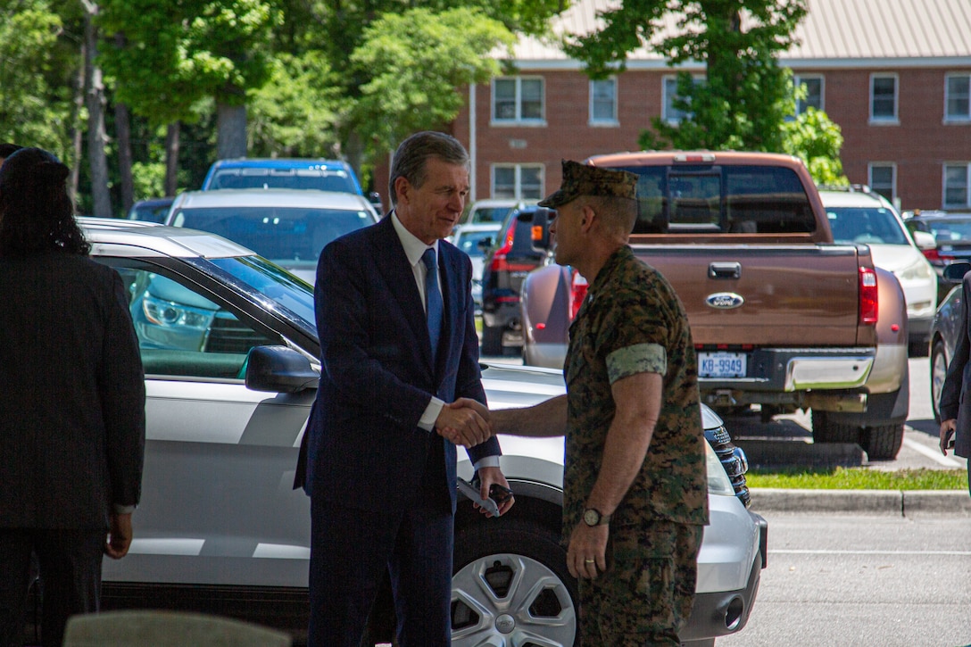 North Carolina Governor Roy Cooper conducts official visit of Camp Lejeune