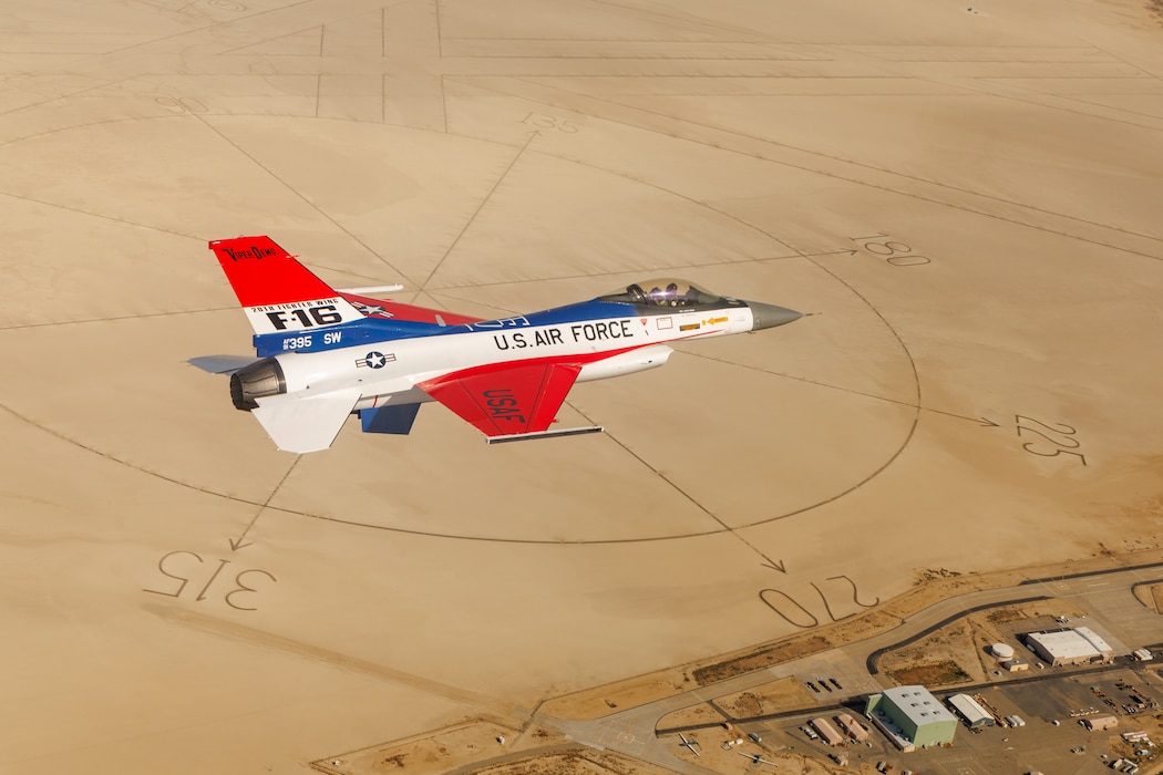 F-16 Viper Demonstration Team jet flies in the skies over Southern California