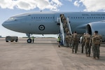 U.S. Marines and Sailors with Marine Rotational Force – Darwin 24.3 board a Royal Australian Air Force KC-30A Multi-Role Tanker Transport at Royal Australian Air Force Base Darwin, NT, Australia, May 23, 2024. Members of MRF-D 24.3 deployed to Townsville Field Training Area, QLD, Australia to participate in Exercise Southern Jackaroo 24, a multilateral combined arms exercise held with capabilities and personnel from the Australian Army, U.S. Army and Marine Corps, Papua New Guinea Defence Force, and the Japanese Ground Self-Defense Force to increase interoperability with Allies and partners. (U.S. Marine Corps photo by Cpl. Earik Barton)