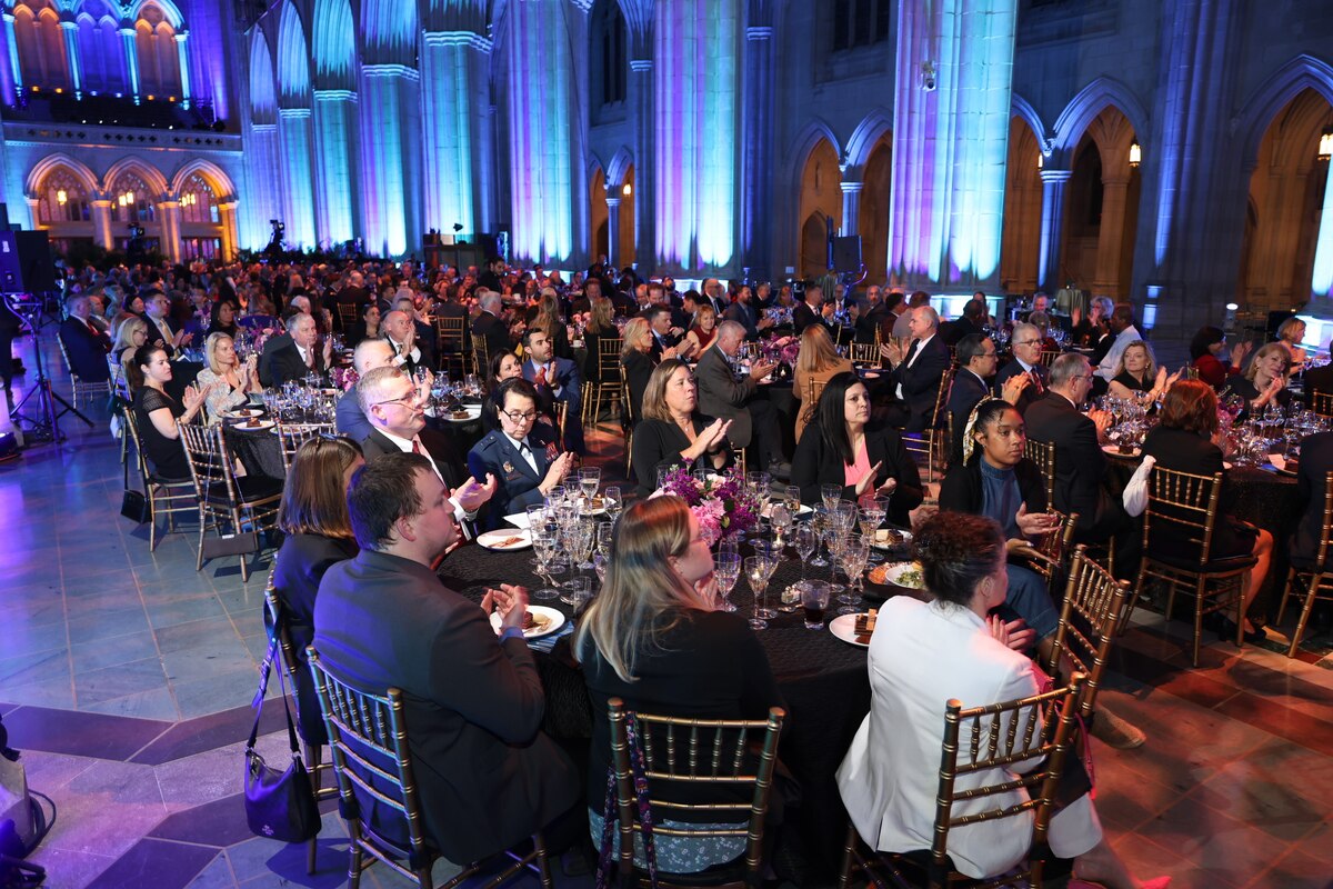 The audience applauds as civilian and military personnel are honored for their contributions to the medical field May 9, 2024, during the 2024 Henry M. Jackson Foundation, or HJF, Heroes of Military Medicine Award ceremony in Washington, D.C. Col. (Dr.) Valerie Sams, director, Center for Sustainment of Trauma Readiness, or C-STARS, Cincinnati at the University of Cincinnati Medical Center Division of Trauma Critical Care, was honored as the 2024 Hero of Military Medicine Ambassador on behalf of the C-STARS Cincinnati team. The C-STARS program is part of the United States Air Force School of Aerospace Medicine, which falls under the Air Force’s 711th Human Performance Wing and the Air Force Research Laboratory. (Courtesy photo / ImageLink Photography)