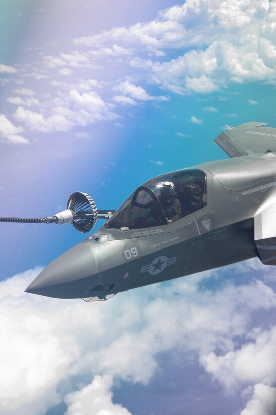 A U.S. Marine Corps F-35B Lightning II aircraft with Marine Fighter Attack Squadron (VMFA) 214, Marine Aircraft Group 13, 3rd Marine Aircraft Wing, receives fuel from a KC-30A Multi-Role Tanker Transport aircraft with No. 33 Squadron, Royal Australian Air Force, over the Pacific Ocean, while flying from Camp Blaz, Guam, to RAAF Base Tindal, Australia, May 19, 2024. VMFA-214 deployed more than 200 Marines and eight F-35B Lightning II aircraft from Marine Corps Air Station Yuma, Arizona, to RAAF Base Tindal, Australia, to conduct bilateral training with the RAAF No. 3 Squadron and No. 75 Squadron. As part of I Marine Expeditionary Force, 3rd MAW persistently trains in the Indo-Pacific, maintaining a forward presence and enduring commitment to our allies and partners in the region. (U.S. Marine Corps photo by Cpl. Nicholas Johnson)