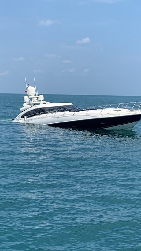 The Atlantis, an 80-foot motor yacht, takes on water after reportedly striking an object in the water 3 miles off St. Augustine Beach, May 25, 2024.
