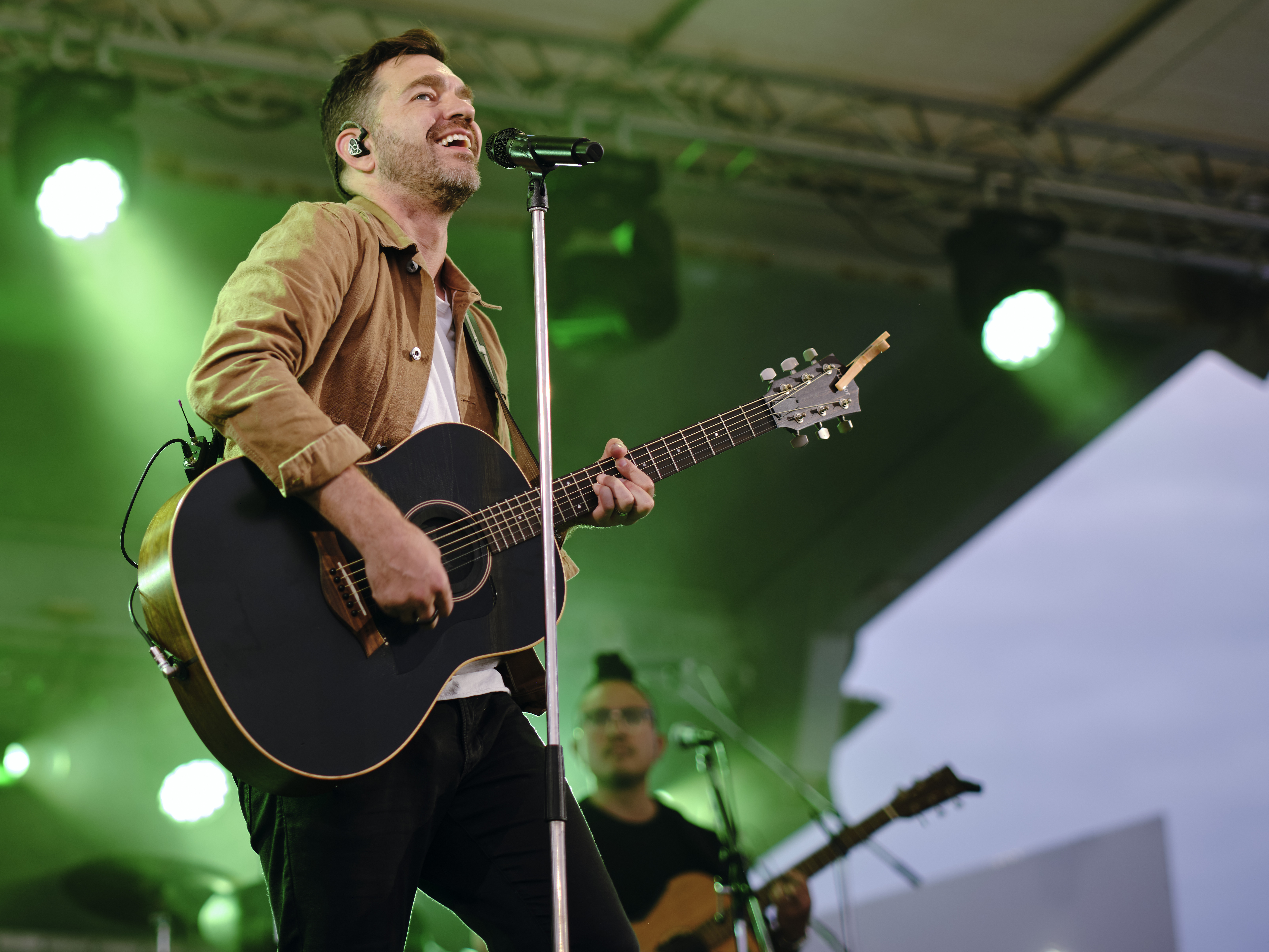 Andy Grammer performs on Commander, Fleet Activities Yokosuka's Berkey Field May 25, 2024 in Yokosuka, Japan.