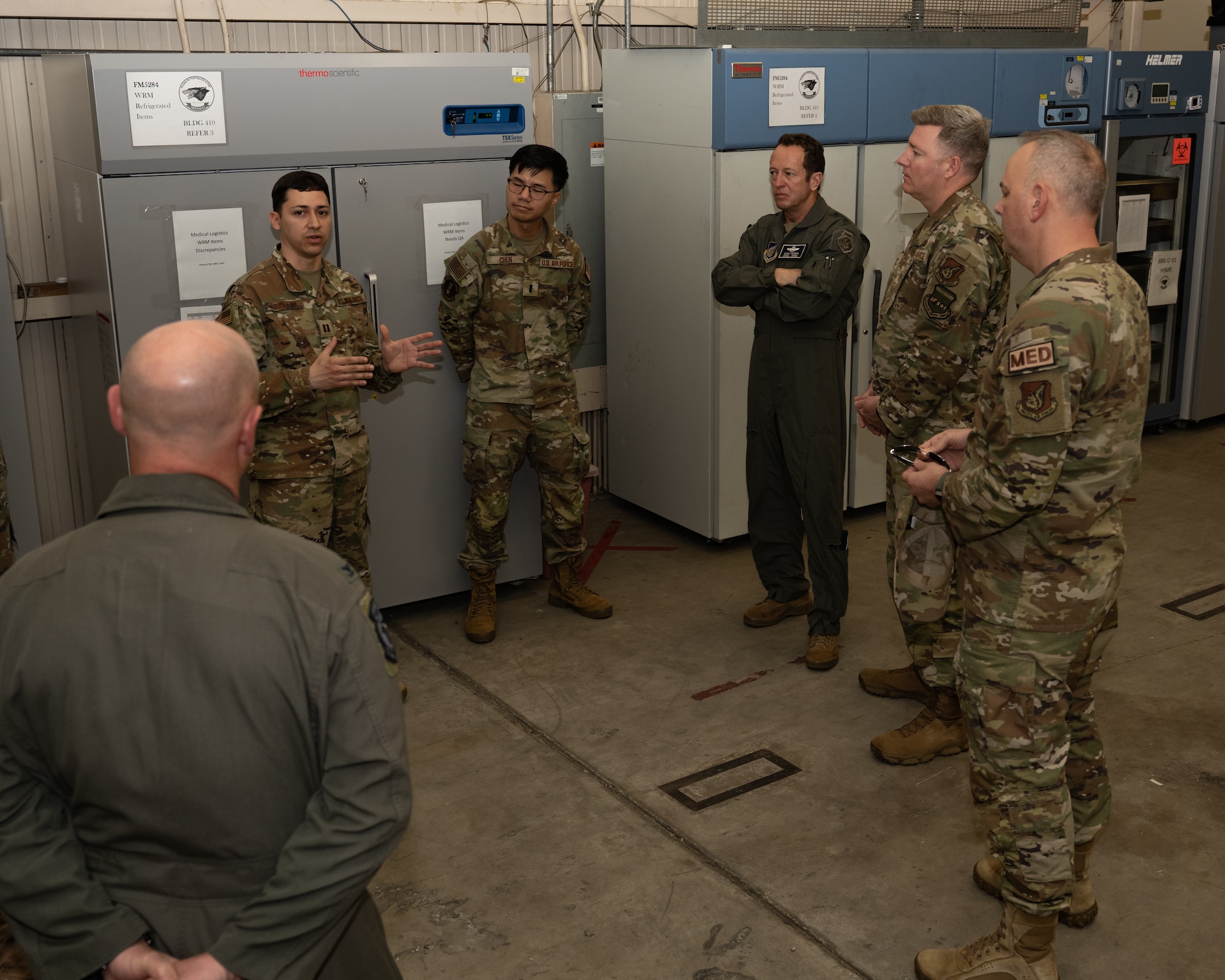 Capt. Dominique Robleto, 8th Medical Logistics Readiness Flight commander, briefs 7th Air Force and 8th Fighter Wing leadership during the 7th AF leaders’ visit at Kunsan Air Base, Republic of Korea.