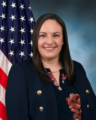 Photo of female with flag background