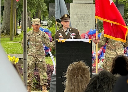 CCoE Commanding General Maj. Gen. Paul Stanton provides remarks during a Memorial Day ceremony in downtown Augusta, Ga.