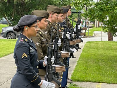 A ceremonial rifle detail stands ready to provide an appropriate salute for fallen servicemembers during a Memorial Day ceremony in downtown Augusta, Ga.