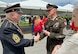 Command Sgt. Maj. Michael Starrett speaks to a veteran sergeant major after the Memorial Day ceremony in downtown Augusta, Ga.