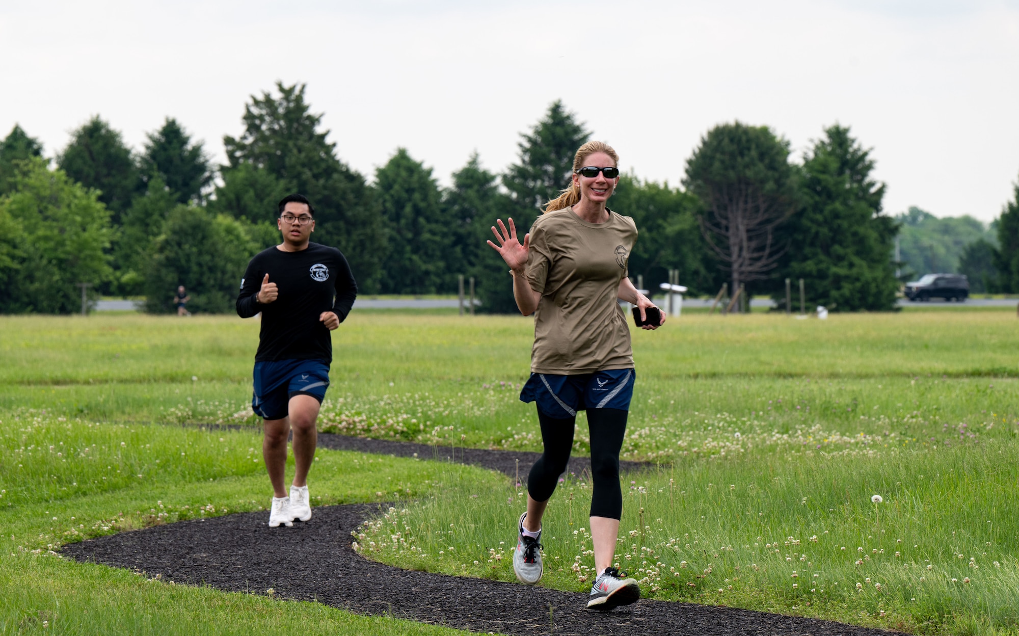 U.S. Air Force Lt. Col. Randon Davis, 436th Aerial Port Squadron commander, participates in the annual Port Dawg Memorial Run at Dover Air Force Base, Delaware, May 23, 2024. The 2.2-mile run is held each year in honor of fallen members from aerial ports across the country. (U.S. Air Force photo by Senior Airman Amanda Jett)