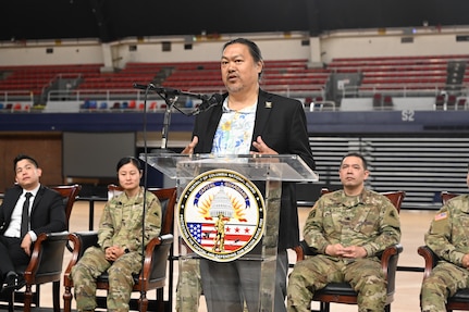 Ben de Guzman, director, D.C. Mayor’s Office on Asian and Pacific Islander Affairs (MOAPIA) speaks to an audience during a panel discussion to commemorate AAPI Heritage Month at the D.C. Armory, May 28, 2024. The underlying goal of the one-hour program was to honor collective heritage and ignite a renewed commitment to foster inclusivity, understanding, and unity.