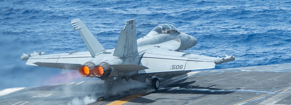 240528-N-BR246-1126 SOUTH CHINA SEA (May 28, 2024) An EA-18G Growler, assigned to the “Rooks” of Electronic Attack Squadron (VAQ) 137, launches off the flight deck of the Nimitz-class aircraft carrier USS Theodore Roosevelt (CVN 71), May 28, 2024. Theodore Roosevelt, flagship of Carrier Strike Group Nine, is underway conducting routine operations in the U.S. 7th Fleet area of operations. U.S. 7th Fleet is the U.S. Navy’s largest forward-deployed numbered fleet, and routinely interacts and operates with allies and partners in preserving a free and open Indo-Pacific region. (U.S. Navy photo by Mass Communication Specialist Seaman Apprentice Aaron Haro Gonzalez)