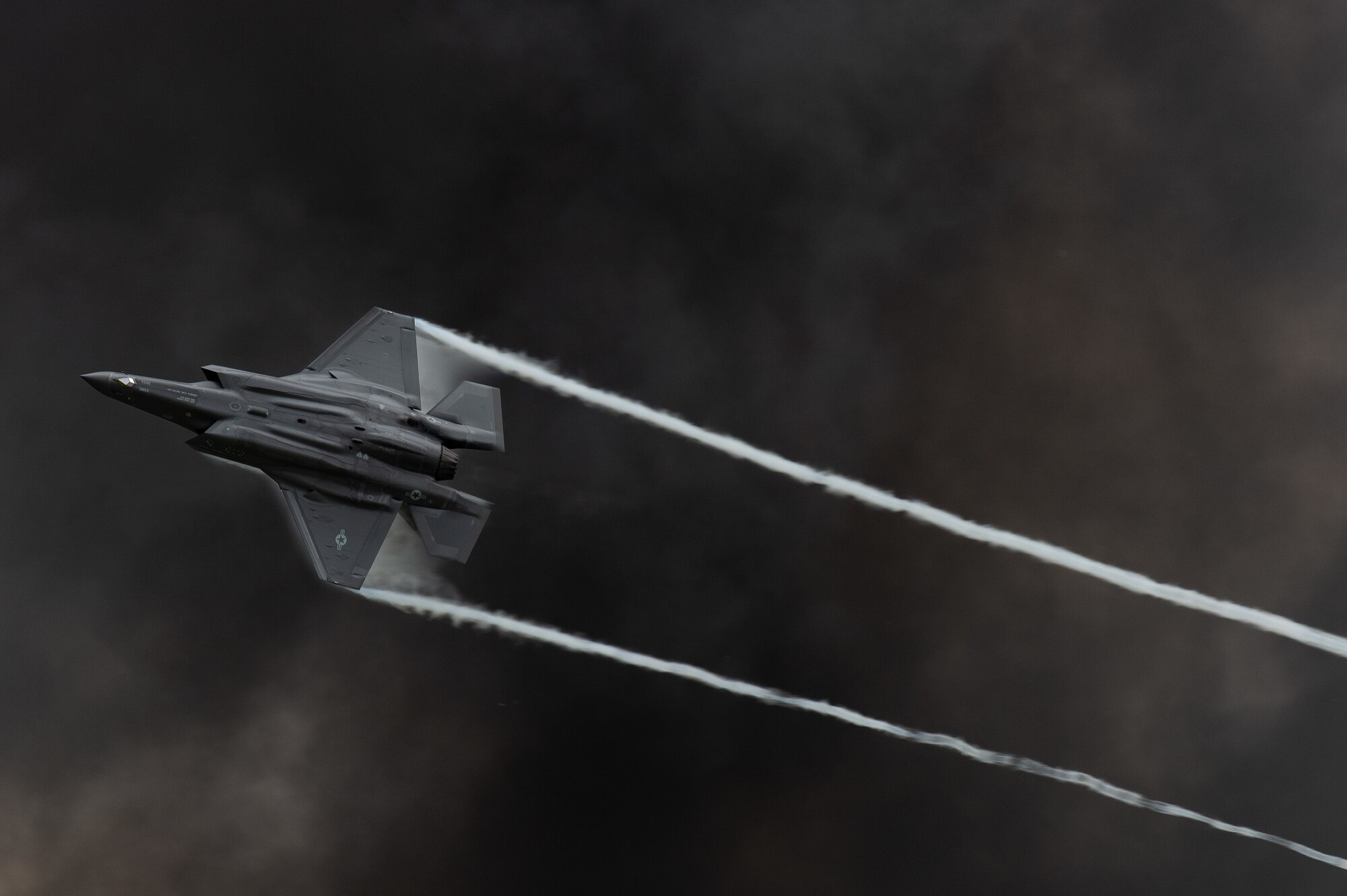 A F-35A Lightning II performs during the 2024 First State Airshow at Dover Air Force Base, Delaware, May 19, 2024. The F-35A Lightning II Demonstration Team was one of 18 performers at the First State Airshow. (U.S. Air Force photo by Roland Balik)