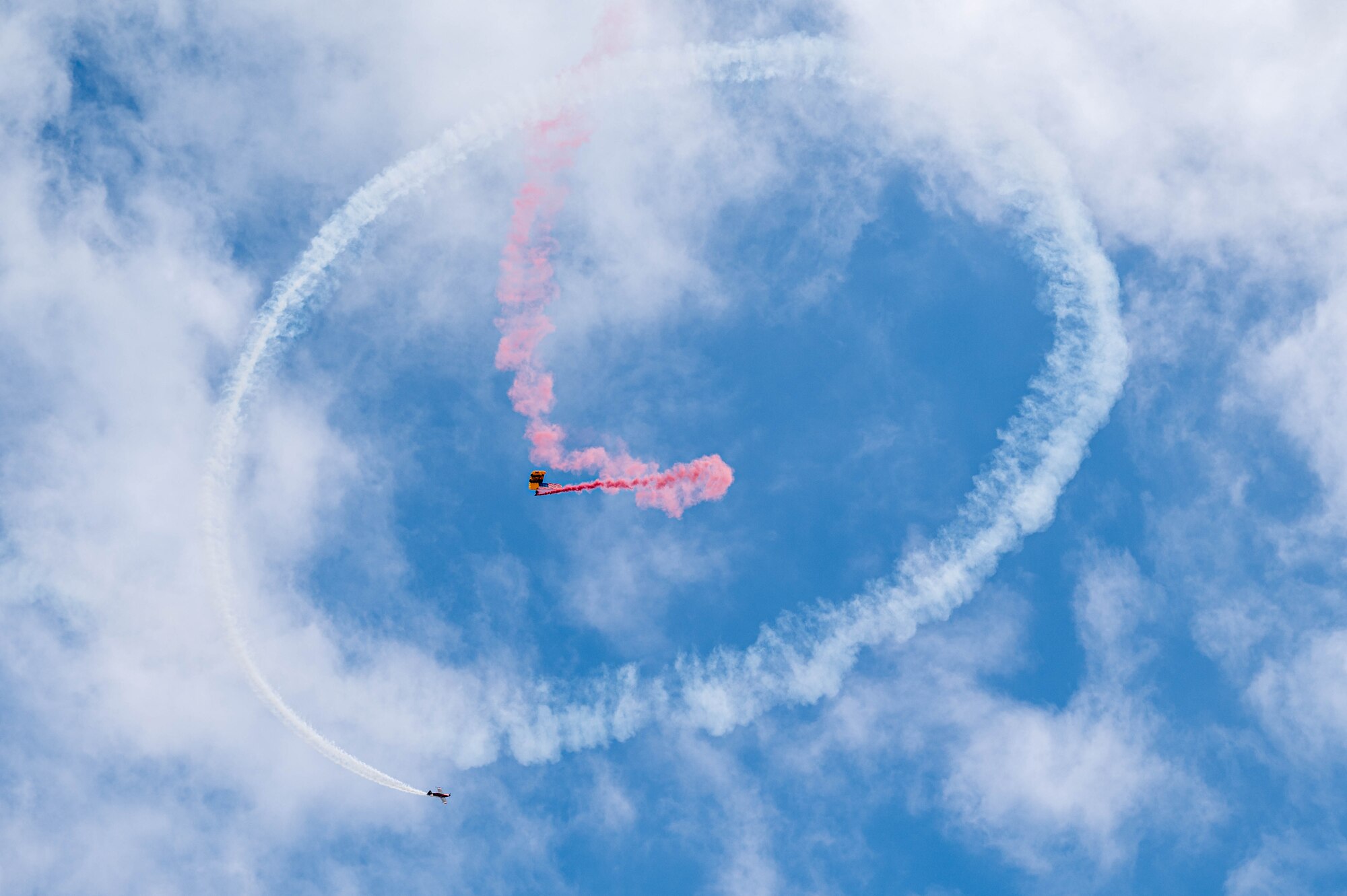 Members of the United States Army Parachute Team, The Golden Knights perform a demonstration at Dover Air Force Base, Delaware, May 19, 2024. The First State Airshow was a free, two-day event open to the public that featured 23 static displays and 18 aerial performers. (U.S. Air Force photo by Mauricio Campino)