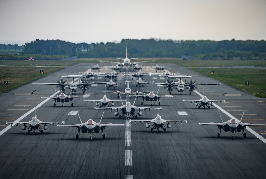 Air Force aircraft participate in an ACE readiness exercise at Misawa Air Base, Japan, on May 13, 2022.