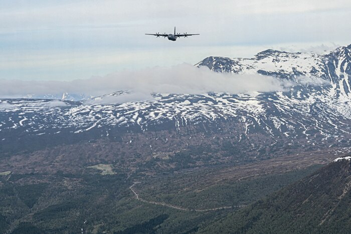 A C-130J Super Hercules assigned to Little Rock Air Force Base, Arkansas, flies over mountains in Norway, May 9, 2024. The C-130J Super Hercules serves as a cornerstone of strategic collaboration among European ally nations. Joint training exercises, logistical support missions, and cross-border operations help to foster a robust network of defense cooperation, enhancing our collective ability to respond swiftly and effectively to emerging challenges.