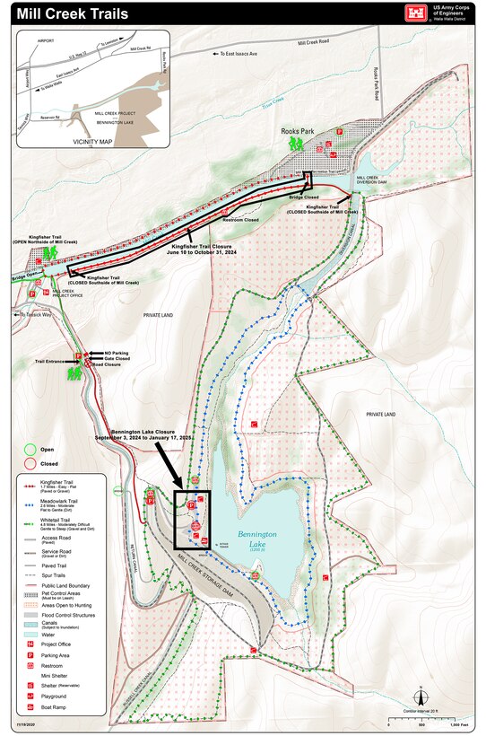 map with colored shapes showing different closures.