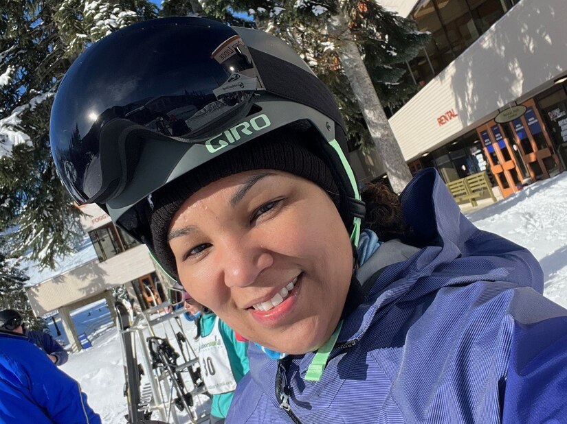 Major Cheslea Johnson finds therapeutic benefits with skiing during her recovery at the JBLM Soldier Recovery Unit.