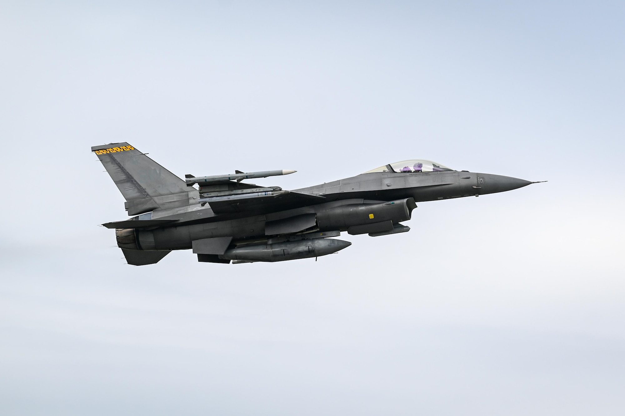 An F-16 takes off from the runway
