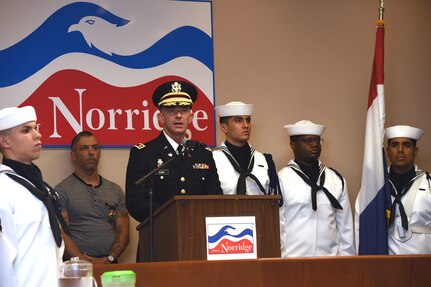 U.S. Army Reserve Lt. Col. Brian Dunn, 85th U.S. Army Reserve Support Command public affairs officer, gives remarks during the Village of Norridge Memorial Day ceremony, May 26,2024.