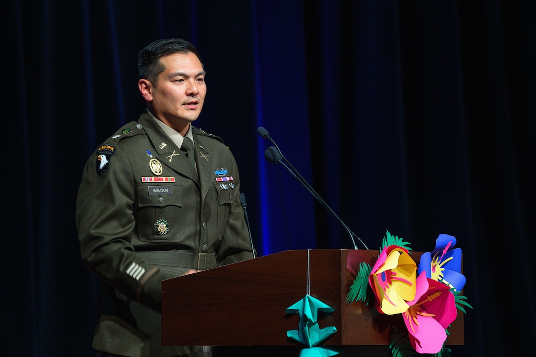 The Pentagon’s Pacific Islander & Asian American Community Team hosts an event honoring Asian Americans, Native Hawaiians, and Pacific Islanders at the Pentagon Auditorium in Arlington, Va., on May 15, 2024. Event performers included the Taiko Ensemble, the Hale’ Para Agupa, the Cambodian Celestial Dance, Vietnamese Timeless Blossoms, Halau Nohona Hawaii, and a Taekwondo demonstration by Kong’s Taekwondo. Guest speakers included Advisor for Asian Americans and Native Hawaiian & Pacific Islanders, Ms. Barbara Holston, Administrative Assistant to the Secretary of the Air Force, Mr. Edwin Oshiba, Commander of Coast Guard Pacific Area, U.S. Coast Guard Vice Adm., Andrew Tiongson, Chief Human Capital Officer at U.S. Army Futures Command,  Ms. Hong Miller, U.S. Army Lt. Col. Seth Varayon, and Mr. Villamu Kuaea. (U.S. Army photo by Henry Villarama)