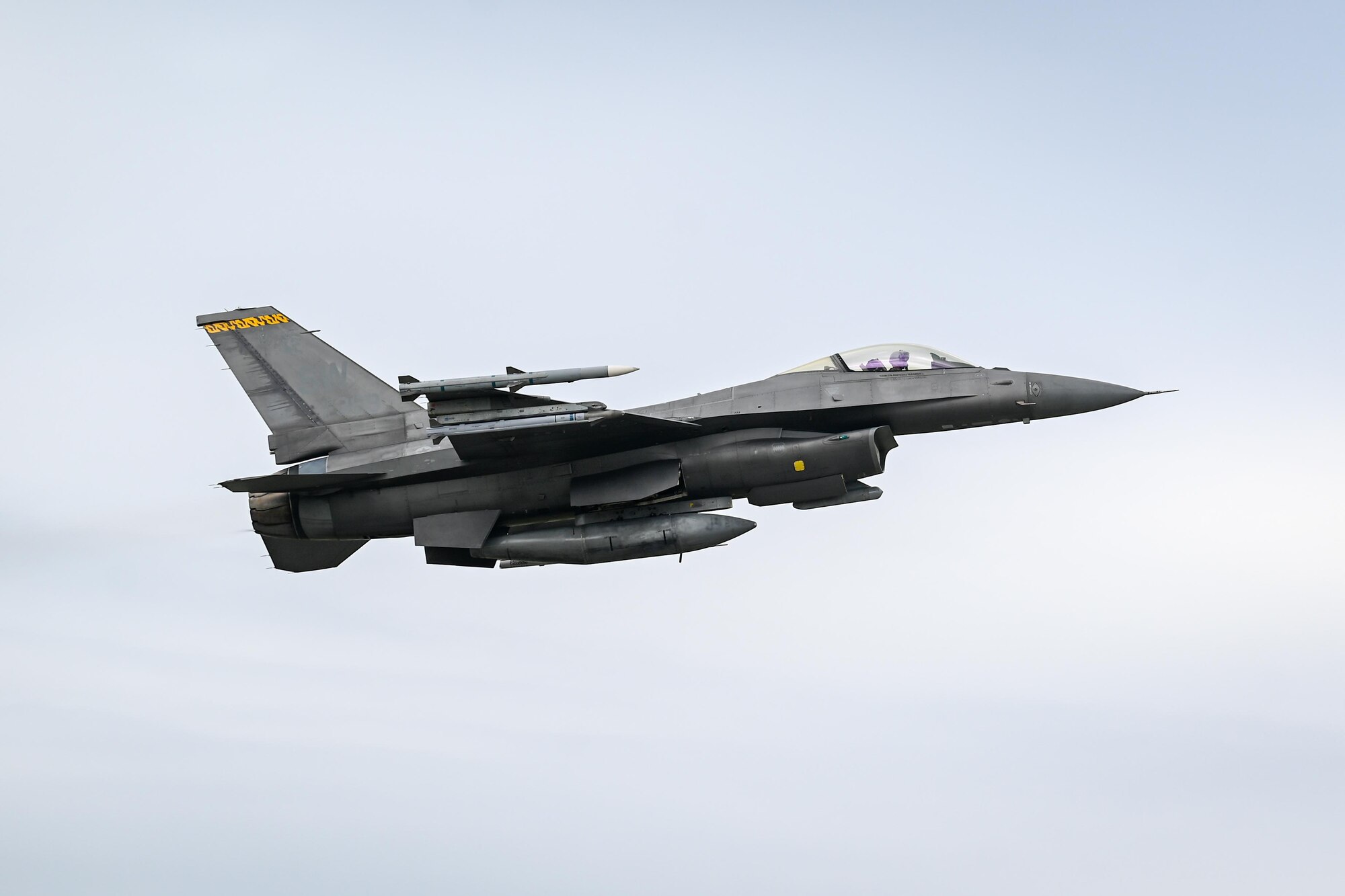 An F-16 takes off from the runway
