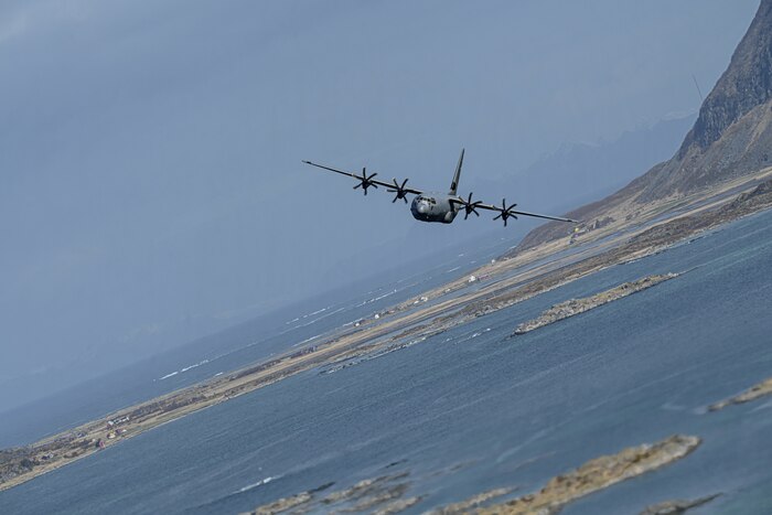 A C-130J Super Hercules assigned to Little Rock Air Force Base, Arkansas, flies over mountains in Norway, May 9, 2024. Beyond its military role, the C- 130J embodies Europe's humanitarian spirit. From delivering emergency relief supplies to remote communities to evacuating civilians from conflict zones, it exemplifies our shared values of compassion and solidarity.