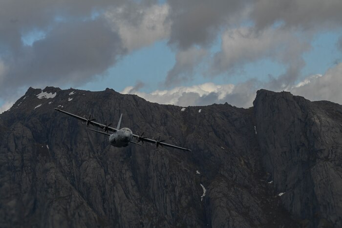 A C-130J Super Hercules assigned to Little Rock Air Force Base, Arkansas, flies over mountains in Norway, May 10, 2024.  The C-130J Super Hercules serves as a cornerstone of strategic collaboration among European ally nations. Joint training exercises, logistical support missions, and cross-border operations help to foster a robust network of defense cooperation, enhancing our collective ability to respond swiftly and effectively to emerging challenges.