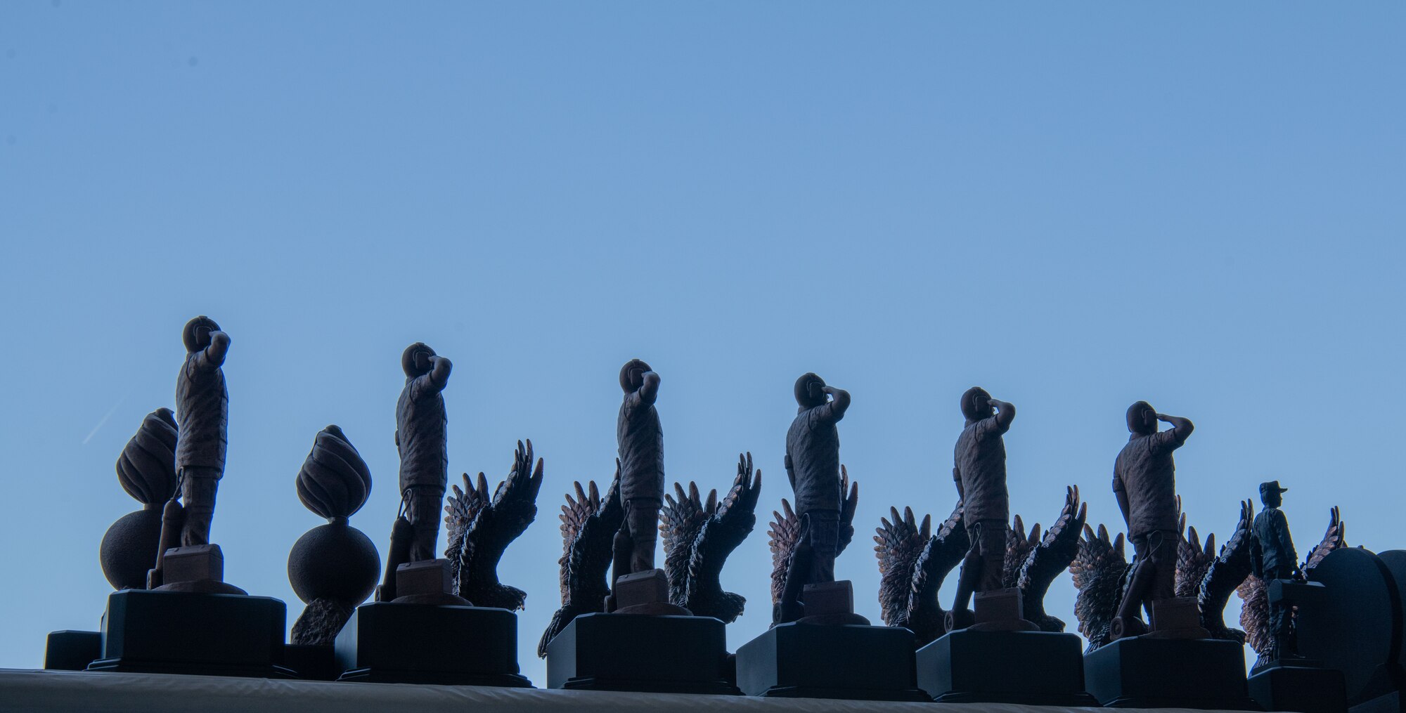 Trophies sit on display at the Maintenance Professional of the Year Ceremony.